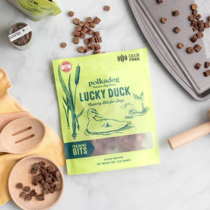 Pet Palette Distribution - Wholesale Pet Treats - Dog - Polkadog Lucky Duck Training Bits Crunchy Dog Treats 7oz