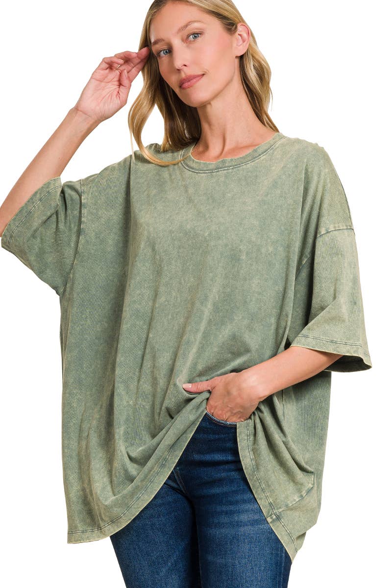 42POPS - Wholesale Knit Top - Women's - `.Acid Wash Cotton Oversized Tee1
