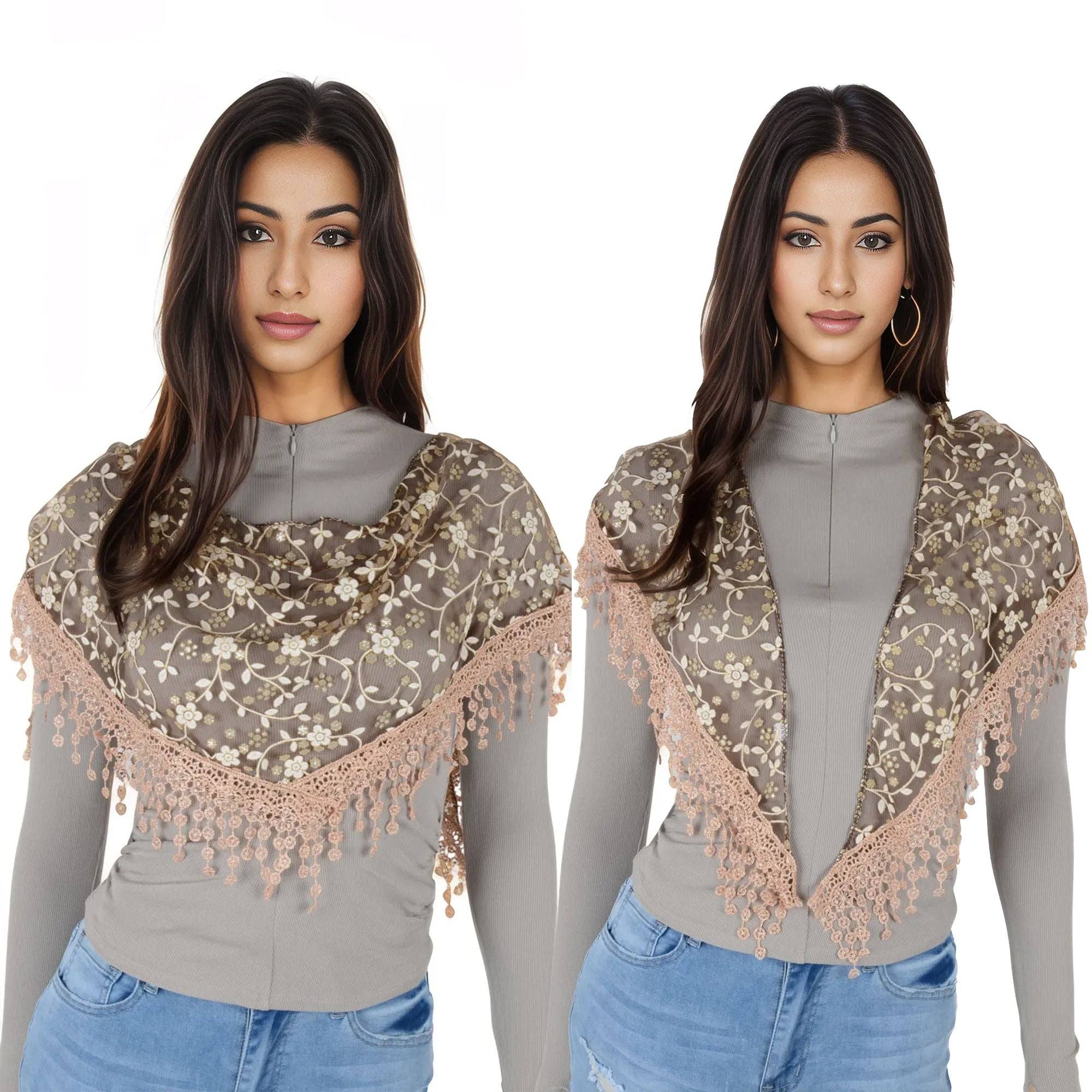 AK Brand - Venta al por mayor Bufanda - Mujer - Bufanda triangular ligera de encaje floral para la cabeza34