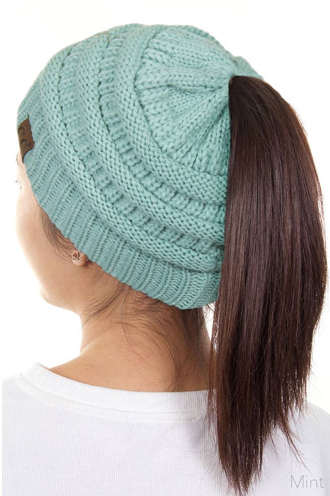 Hana - Wholesale Beanie - Women's - C.C Solid Color Ponytail Messy Bun Beanie15
