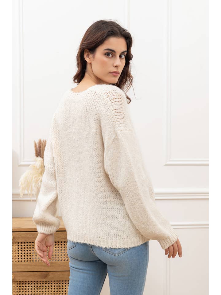 Happy look - Wholesale Cardigan - Women's - Wool blend puff-sleeve cardigan