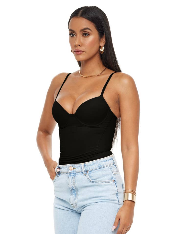 Calabasas Sort Skulpturerende Bodysuit med Bøjle Bh-skåle for engroshandel hos YG COLLECTION