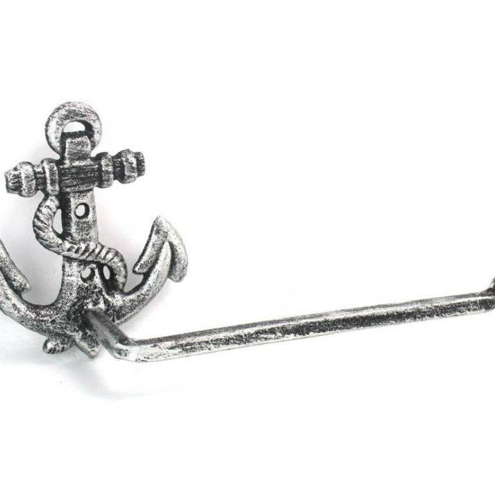 Hampton Nautical - Wholesale Toilet Paper Holder - Antique Silver Cast Iron Anchor Toilet Paper Holder 10"1