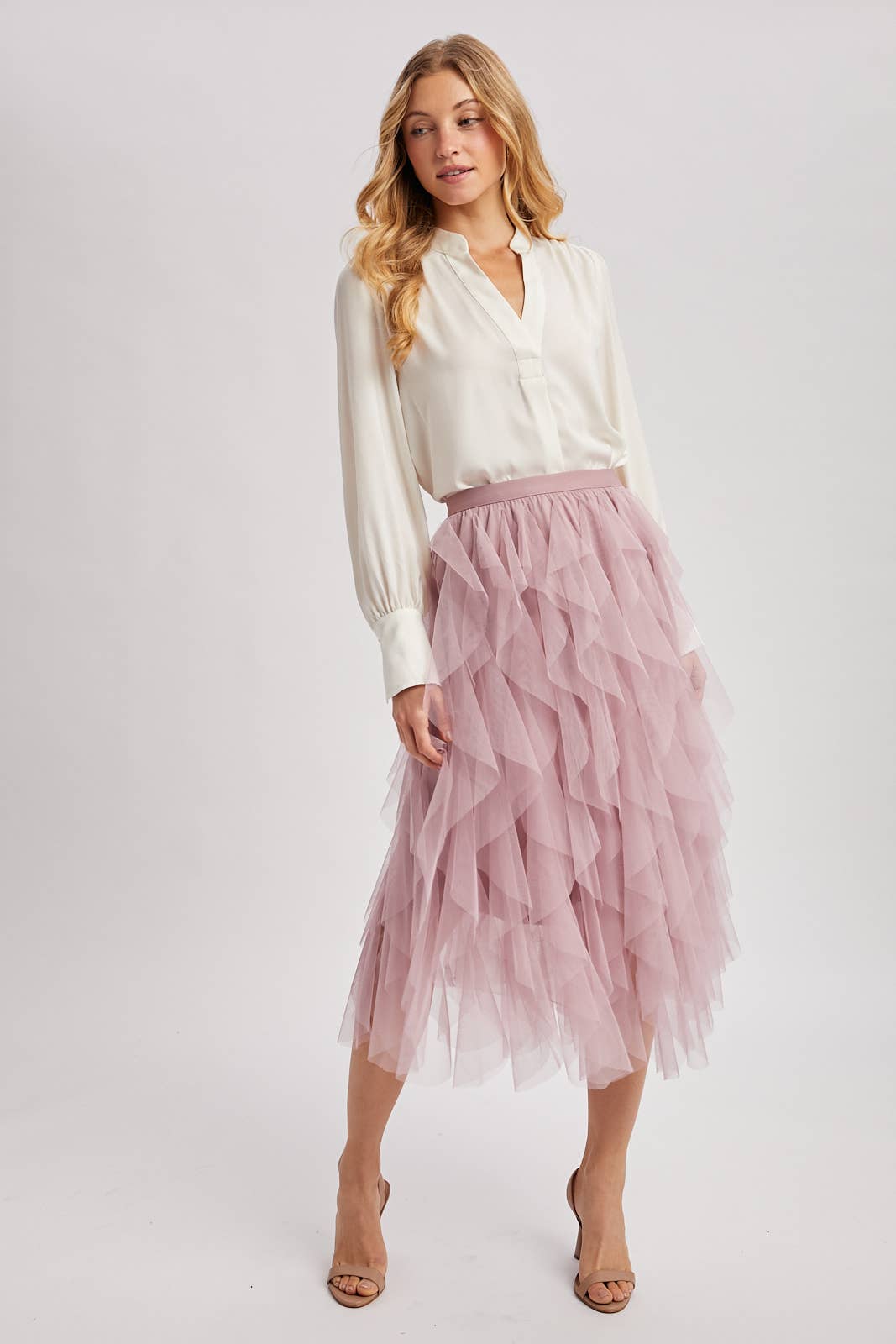 Bluivy - Wholesale Skirt - Women's - SPRIAL RUFFLED TULLE MIDI SKIRT18