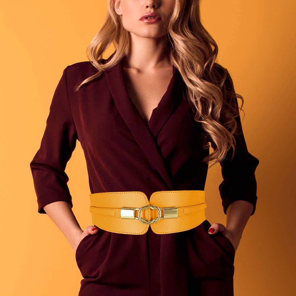 Sensibling Corp. - Venta al por mayor Cinturón - Mujer - Cinturón ancho elástico con hebilla metálica y detalle de cuero sintético8