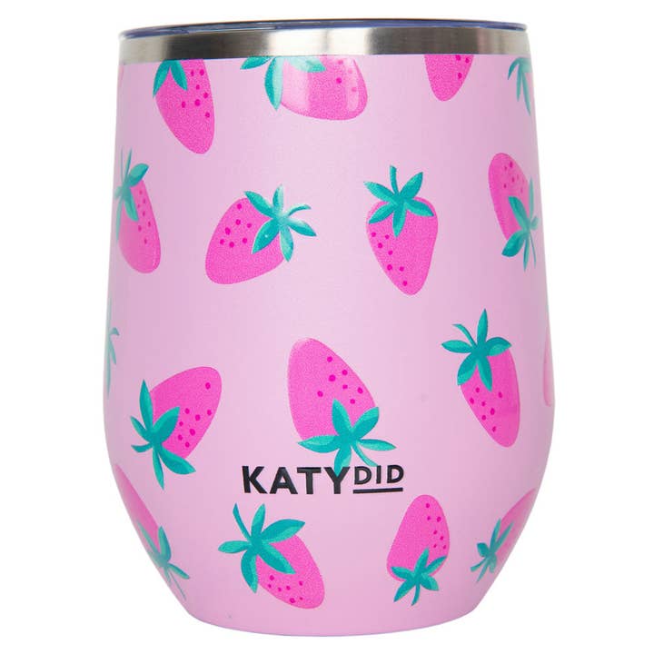Pink Subtle Strawberry WINE TUMBLER Cup for wholesale on Faire