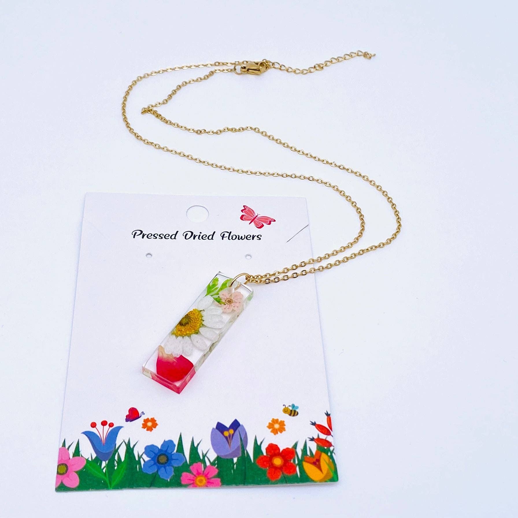 Mio Queena – wholesale Pendant/charm necklace – Daisy & Daffodil Dried Flowers Cuboid Pendant Necklace - PDF3
