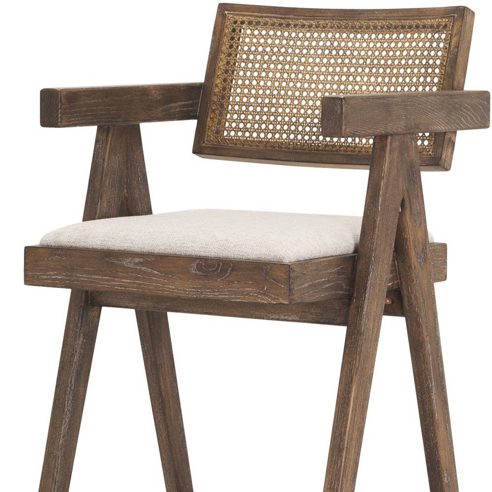 HomeRoots - Vente Chaises - Chaise de bar hauteur bar à dossier bas en tissu blanc cassé et marron de 30" et bois massif4