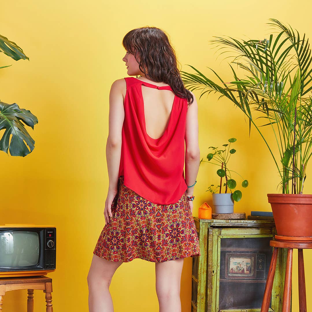 Los Banditos – wholesale Blus - Dam – Djup urringning Ärmlös Boho Röd Rygglös Topp3