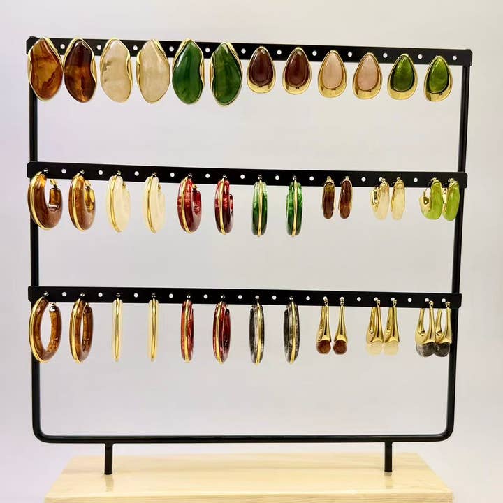 COSMOS - Wholesale Jewelry Set - Set of 20 Pairs of Trendy Chic Resin Steel Earrings0