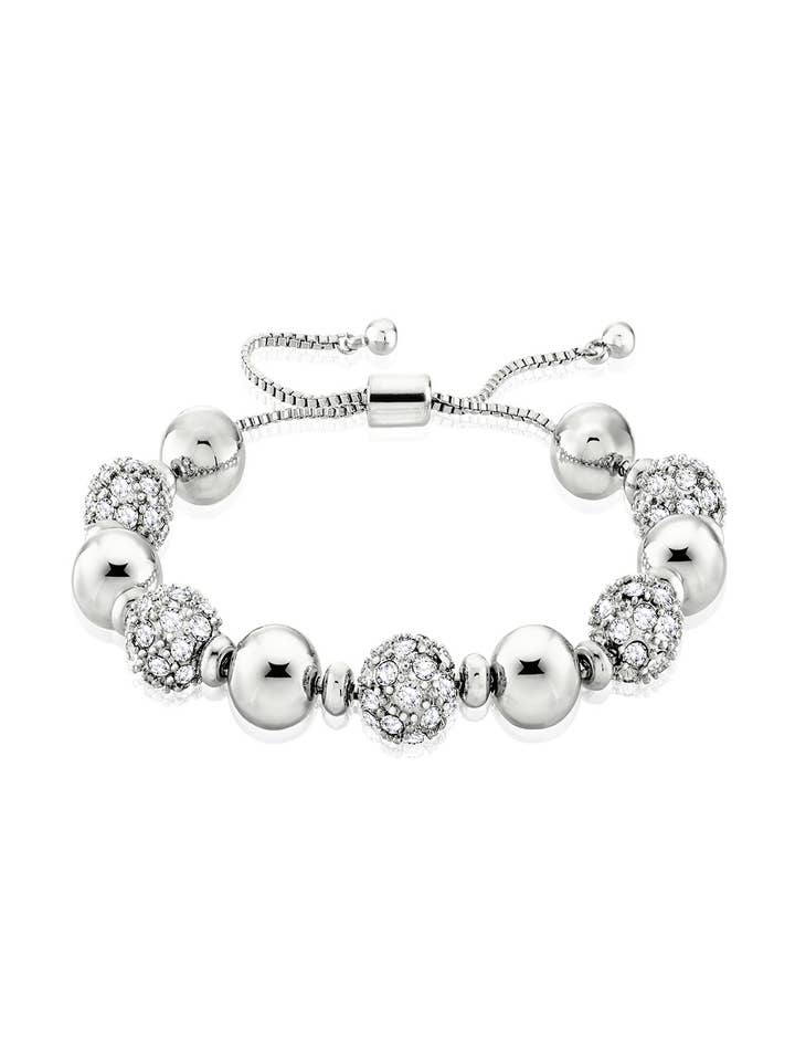 Bracelet boule en argent orné de cristaux pour la vente par ZAXIE by Stefanie Taylor