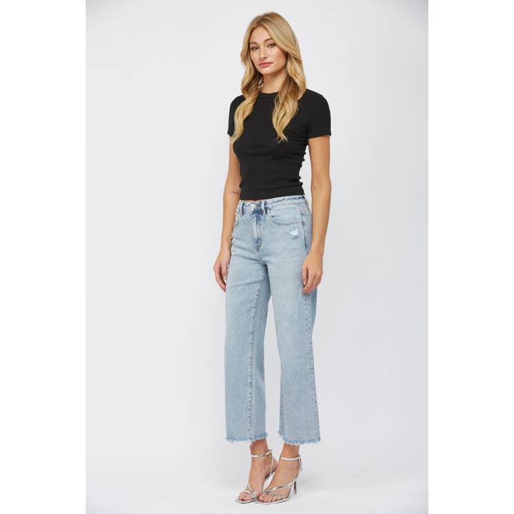 ELECTRIC BLUE HIGH RISE ANKLE WIDE LEG for wholesale on Faire