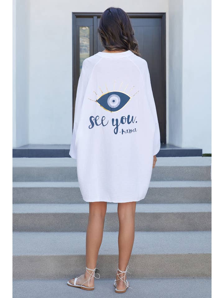 MILIO MILANO – Camisa com botões no colarinho – Mulher por atacado – CAMISA OVERSIZED DE GAZE DE ALGODÃO EYE SEE YOU (81542-BRANCO)