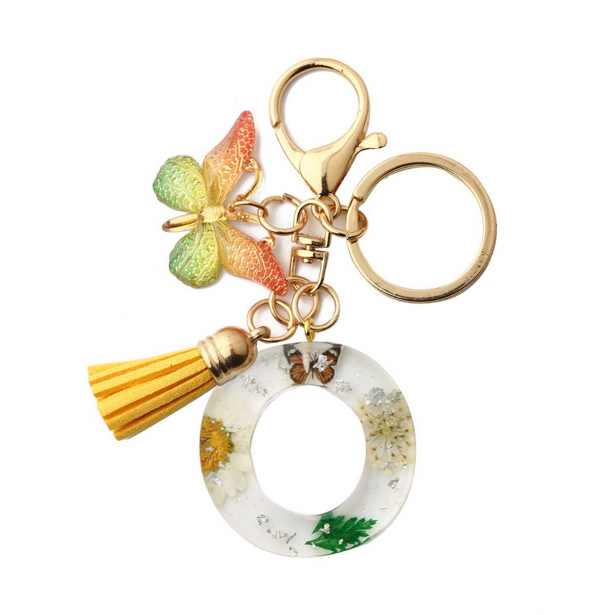 ACCITY - Wholesale Keychain - Women's - Flower Letter Keychain with Yellow Butterfly Charm_CWAB509028