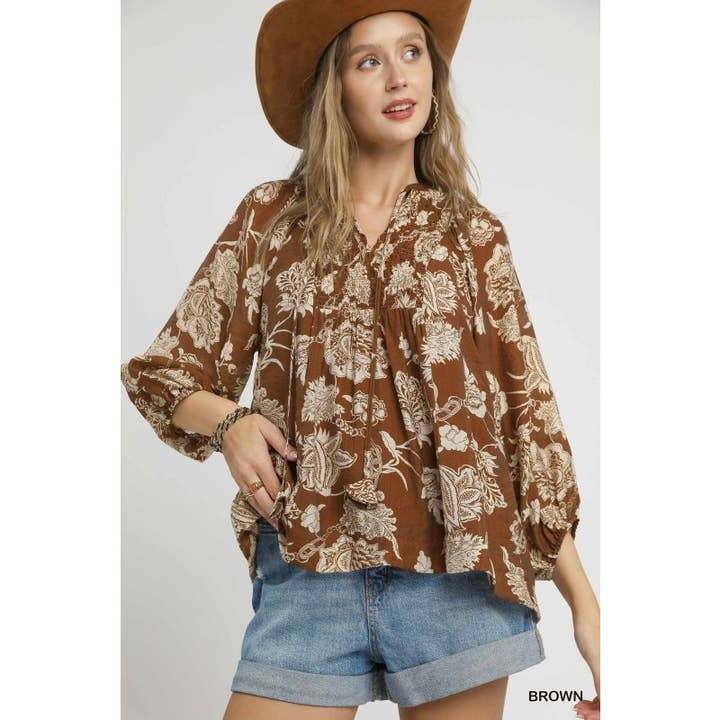 Blouse bohème à imprimé floral pour femme pour la vente par Upmost