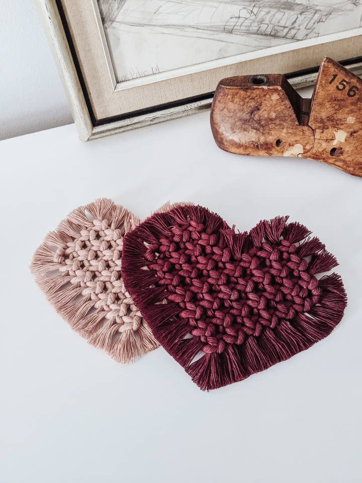 'Be Mine' Macrame Heart Shaped Coaster for wholesale by Pretty Fly For A DIY