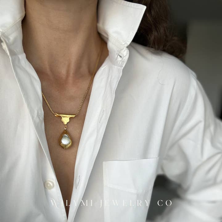 WILYMI Jewelry Co - Wholesale Pendant/Charm Necklace - HOW Chunk Drop 18" Necklace | Freshwater Pearl | Gold Filled5