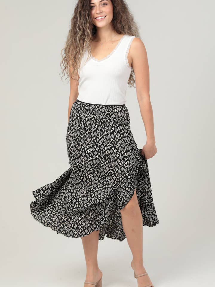 JUPE N6E89-W980 À TAILLE ÉLASTIQUE AVEC FENTE À VOLANTS ET IMPRIMÉ CACTUS pour la vente par Nostalgia