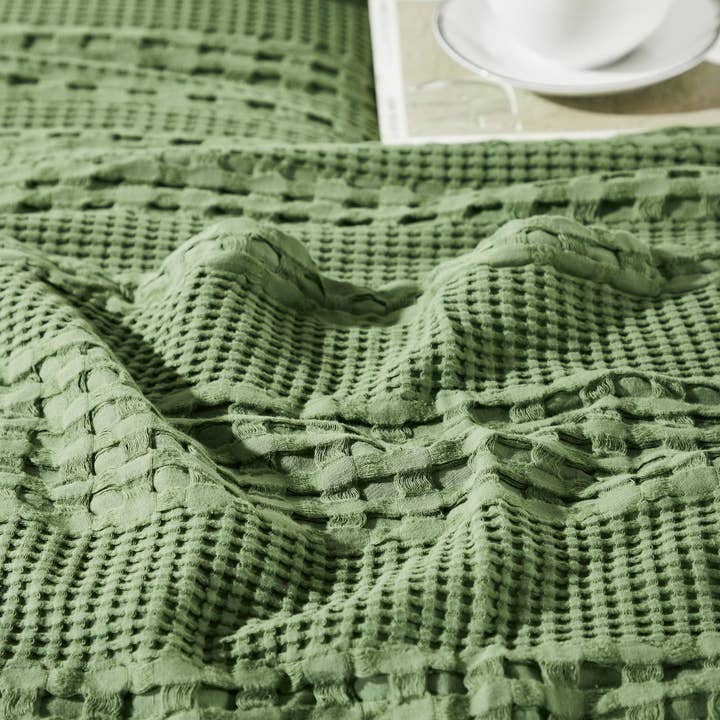 VHC Brands - Wholesale Throw Pillow Cover - Waffle Weave Olive Green Pillow Cover Set of 2 24Lx24W