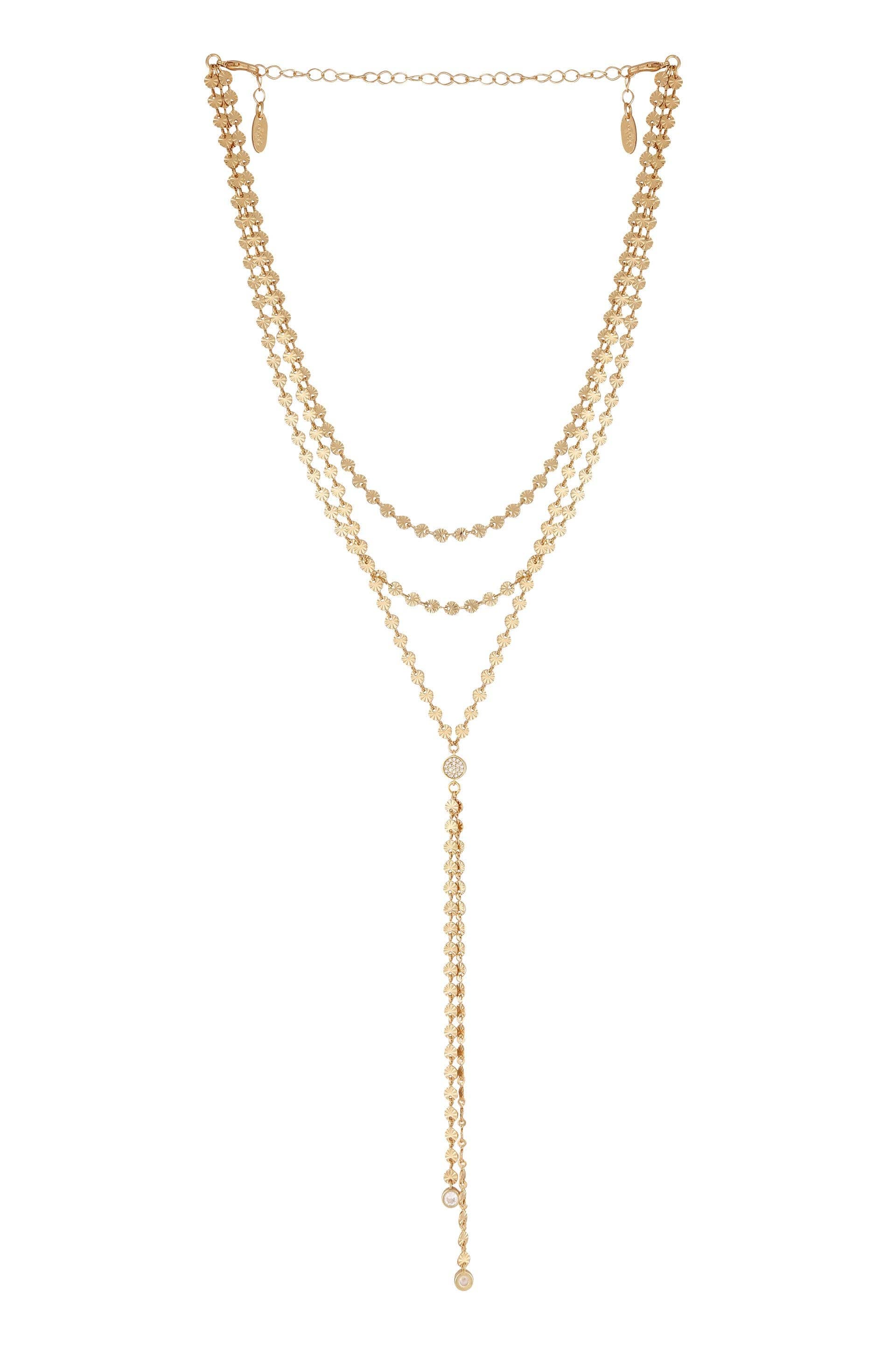 Ettika – wholesale Y-neck/lariat necklace – Royal Layered 18k Gold Plated Chain Lariat Necklace0