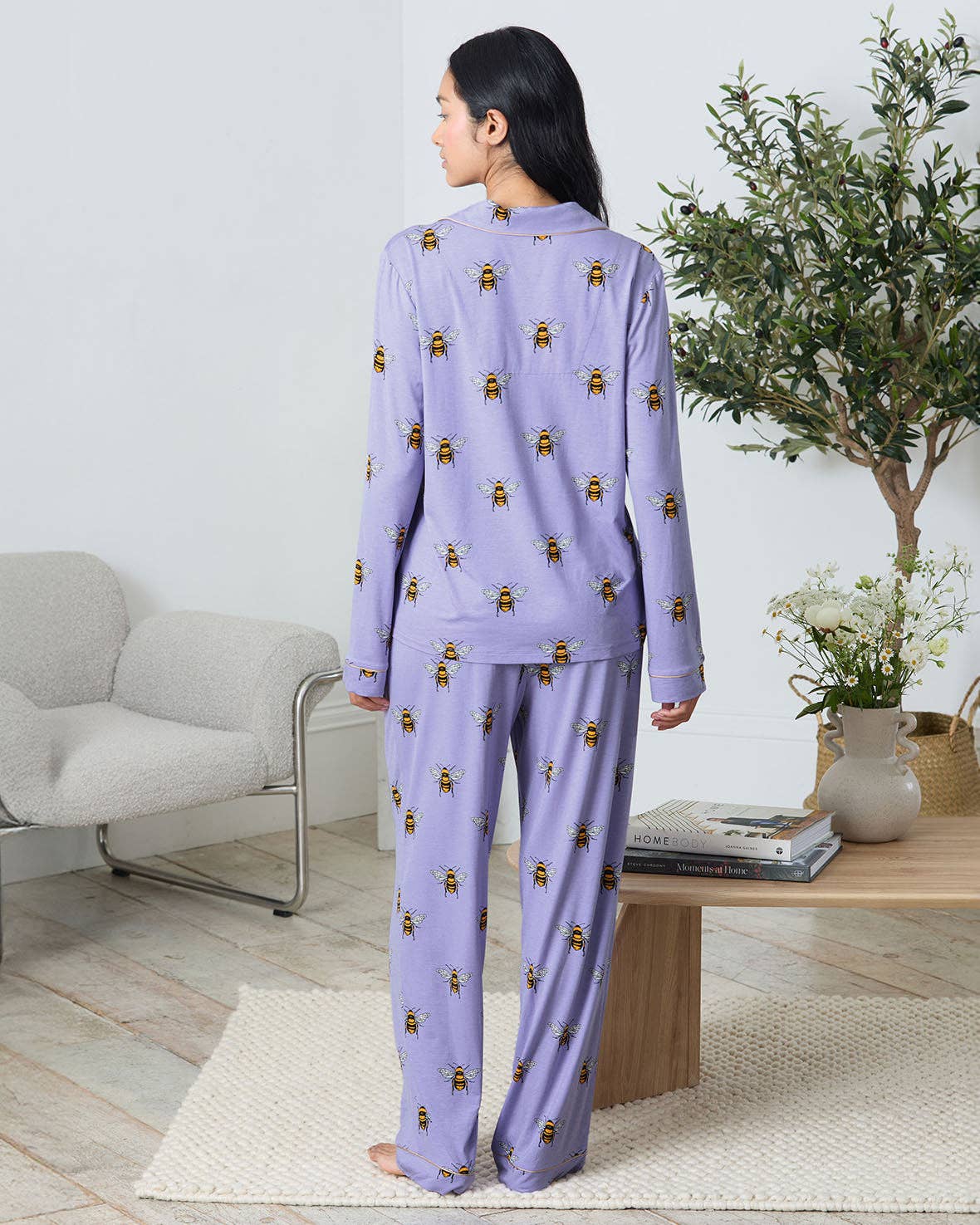 Chelsea Peers – wholesale Pyjamasset - Dam – TENCEL™ Modal Bimönstrat Långt Pyjamasset - Lila3