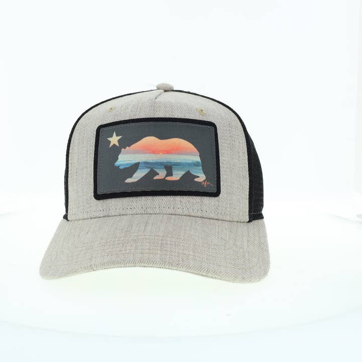California Bear Roadie Trucker Hat in Heather Tan/Black for wholesale by Aisling
