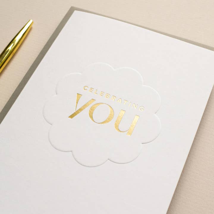 Celebrating You Card with embossed scallop design for wholesale by Jennifer Tune