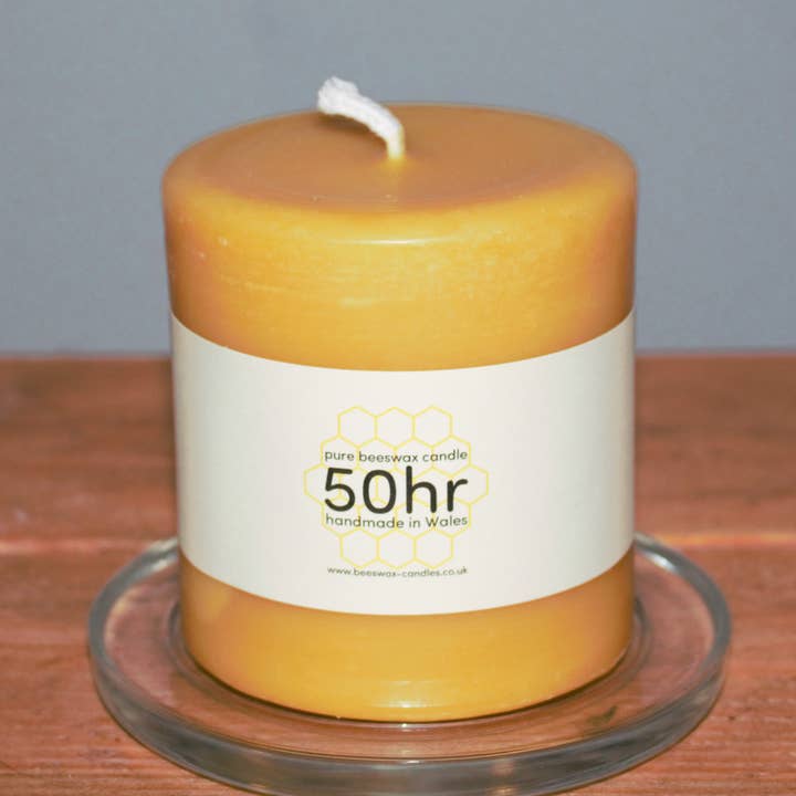 50 hour burning time pure beeswax pillar candle for wholesale by Fantasy Candles