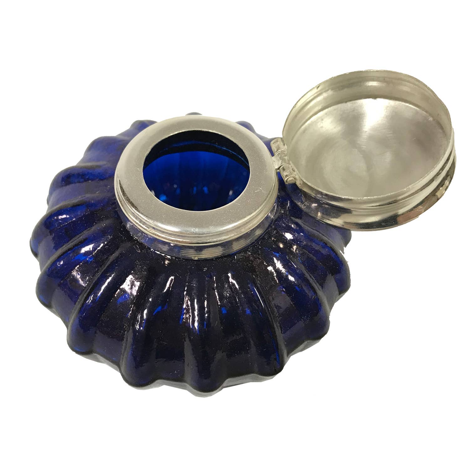 Madison Bay Co. - Historical Home Decor Reproductions - Wholesale Ink Pad - Cobalt Blue Swirl Glass Vintage Inkwell With Nickel Lid1