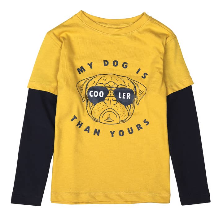 Boy's T-shirt, 3-14 years, yellow cotton 2-1, double sleeve for wholesale by papaoutai