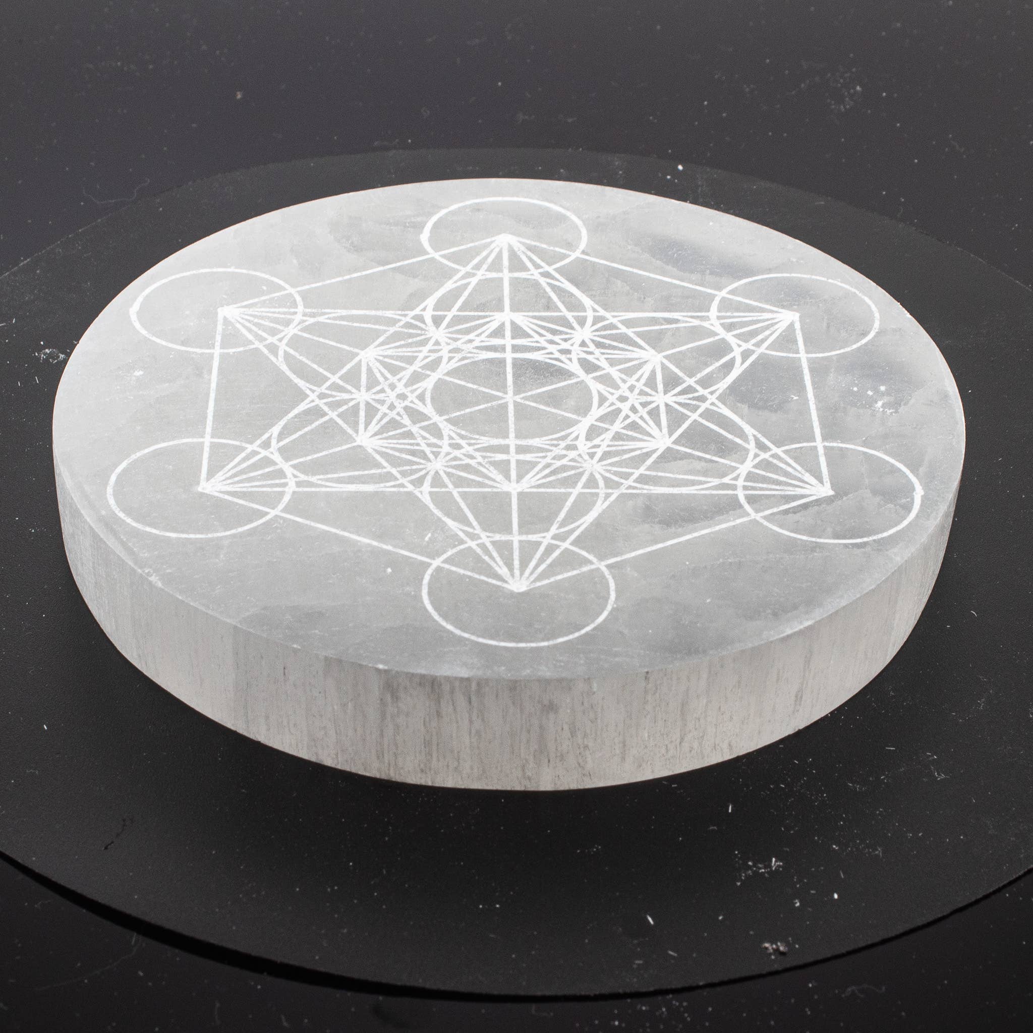 Quasar Gems USA - Wholesale Coasters - Selenite Round Metatron's Cube Charging Plate 12cm1