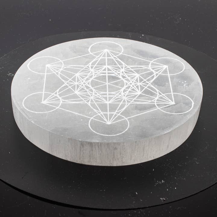 Quasar Gems USA - Wholesale Coasters - Selenite Round Metatron's Cube Charging Plate 12cm1