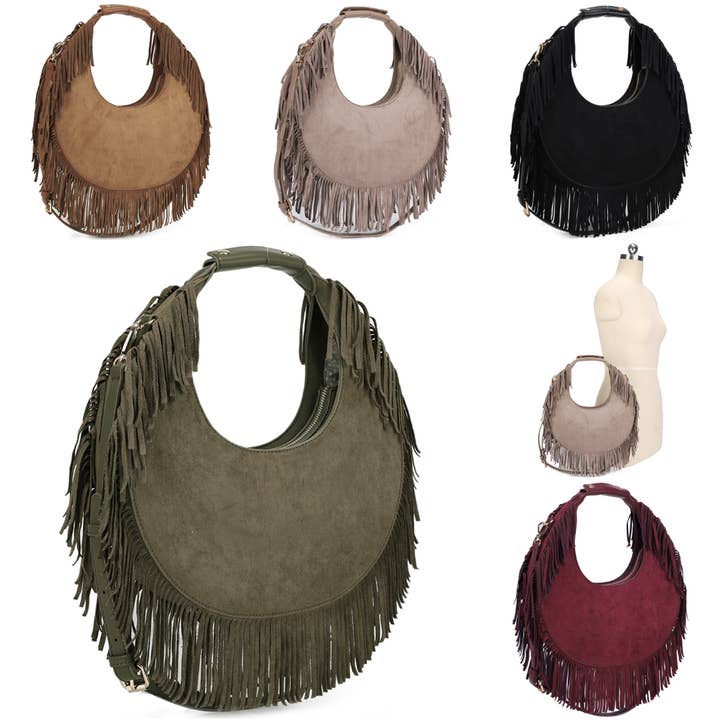 Boho Fringe Suede Circle Bag SJ-30109 for wholesale by Oblige by G