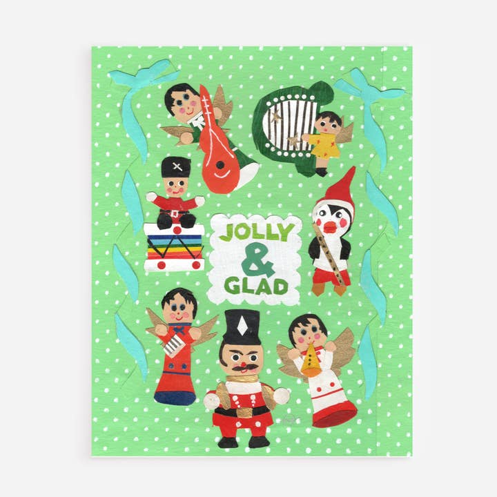 Jolly and Glad Vintage Ornamenten Kerstkaart voor wholesale door Mandy Warhol Fine Art