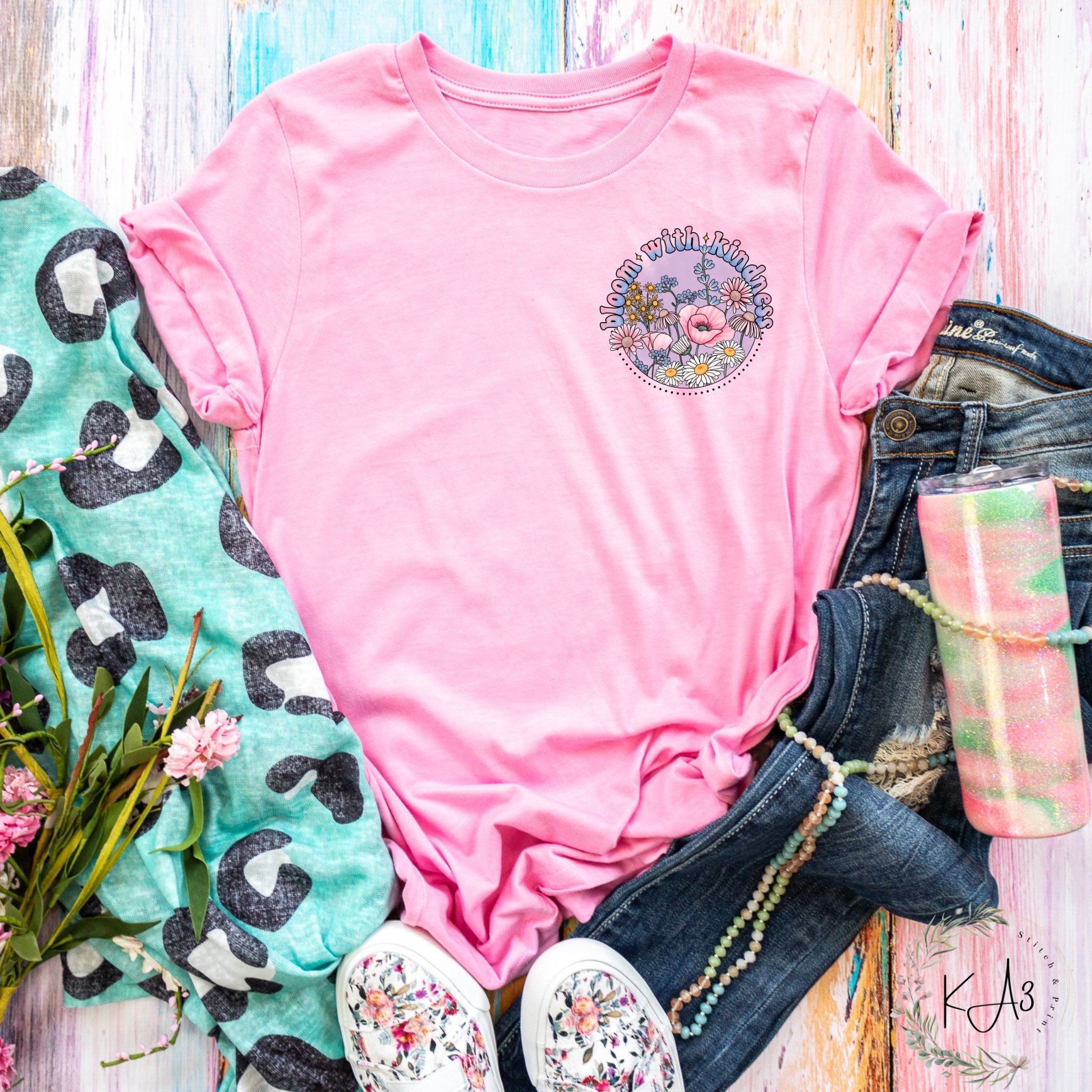 KA3 Stitch & Print - Wholesale Screen Printed T-Shirt - Women's - Bloom with Kindness3