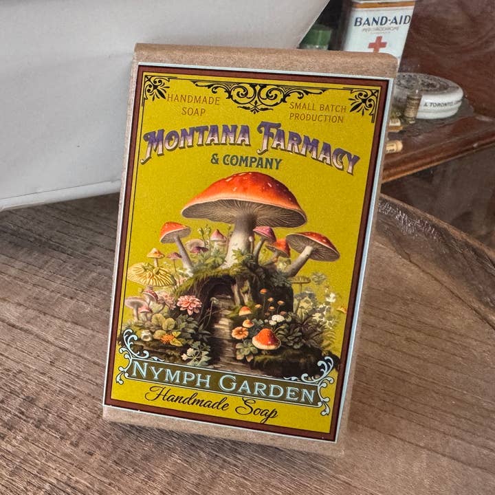 Vintage Antique Mushroom Fungi Nymph orange lavender soap for wholesale by Montana Farmacy