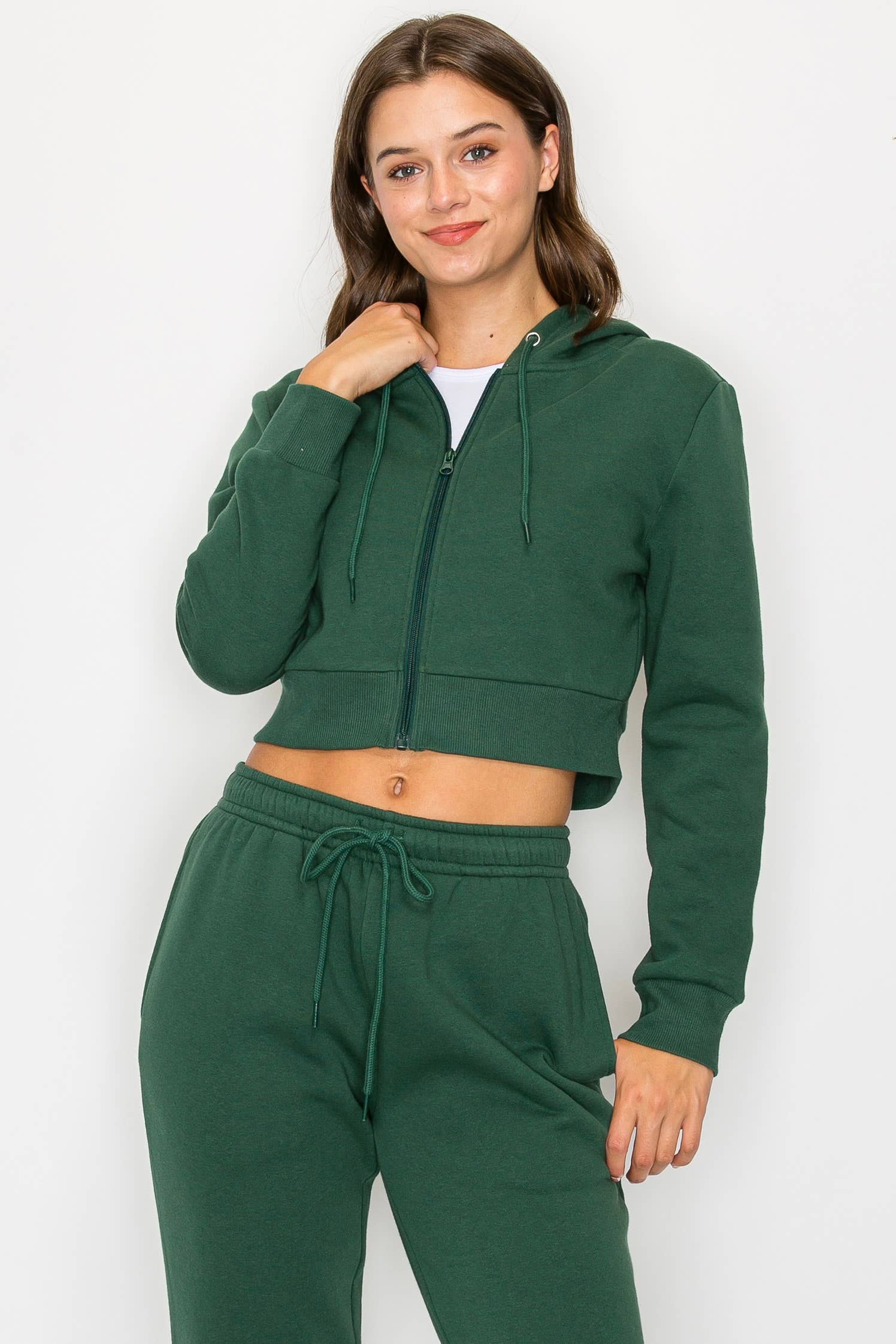 Color 5 - Wholesale Hoodie - Women's - Solid color fleece lined full zipper hoodie cropped jacket19