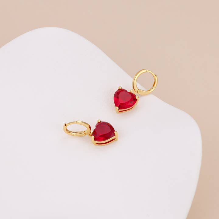Melange Blanc - Wholesale Dangle Earrings - E149 red heart earrings, heart hoops, heart dangle earrings