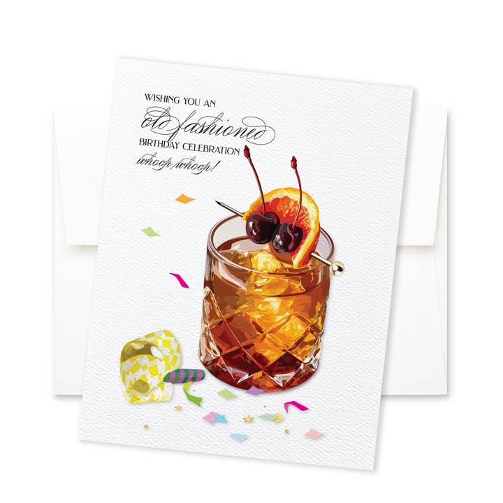 Fødselsdagskort | Opskrift på Old Fashioned Cocktail for engroshandel hos The Red Barn Press