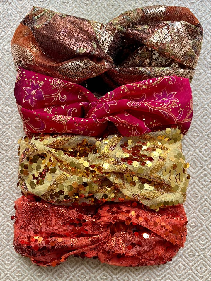 upcycled cloth ribbons glitter for wholesale by TURBANTRULLAS