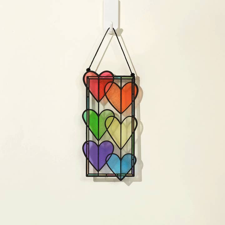 Rainbow Hearts Suncatcher Card 5x7" for wholesale by Lovepop Cards