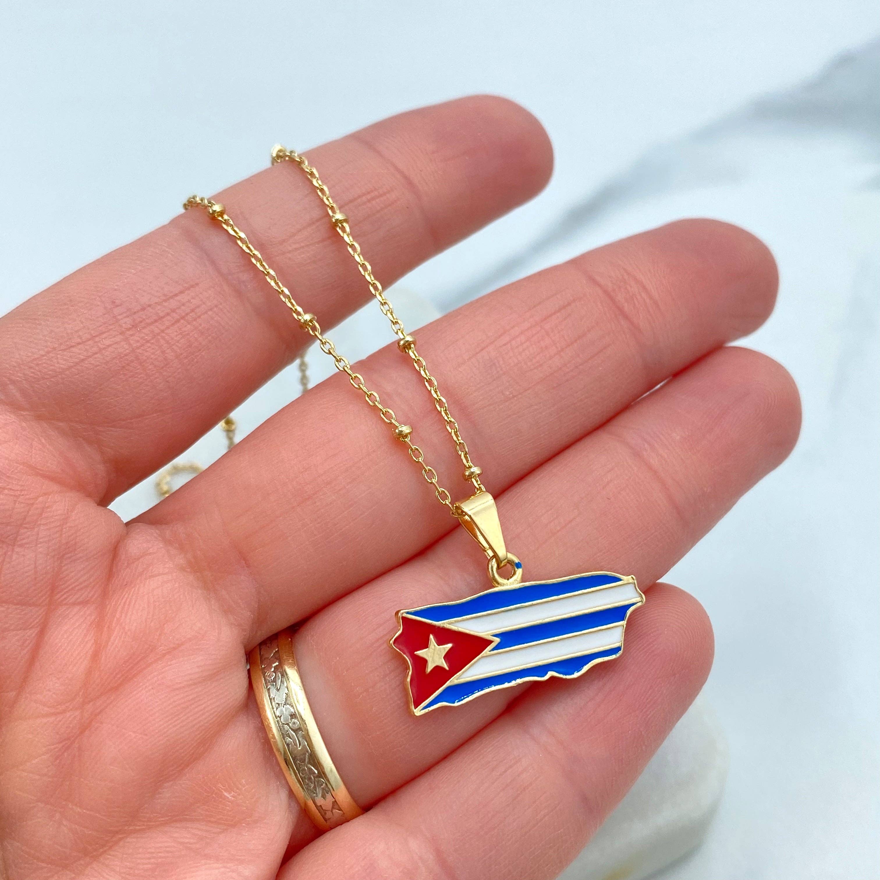 Luxus Accessories - Wholesale Individual Charm/Pendant - 18k Gold Filled Multicolor Enamel Cuban Flag Pendant, Cuban Flag Charm, Bandera de Cuba, Patriot Cuba Flag Pendant7