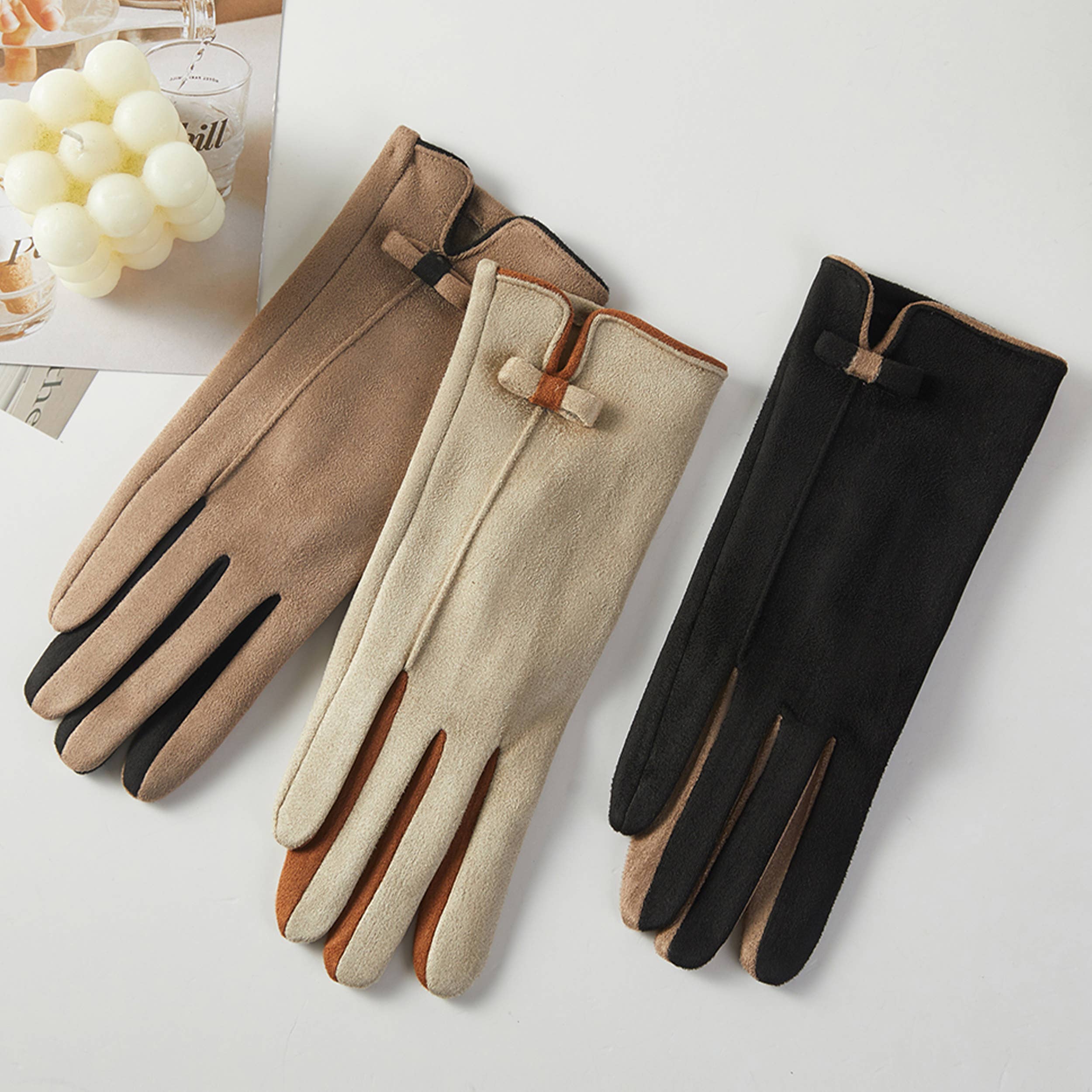 Hana - Wholesale Gloves - Women's - Two Tone Colors with Small Bow Trim Winter Gloves4