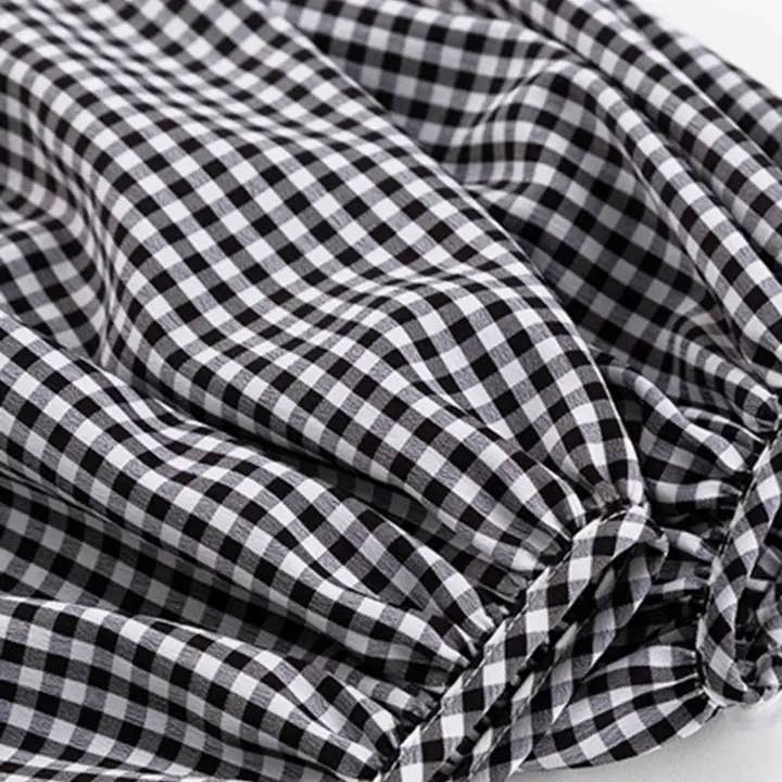 BLACK Puff Sleeve Gingham Top for wholesale on Faire5