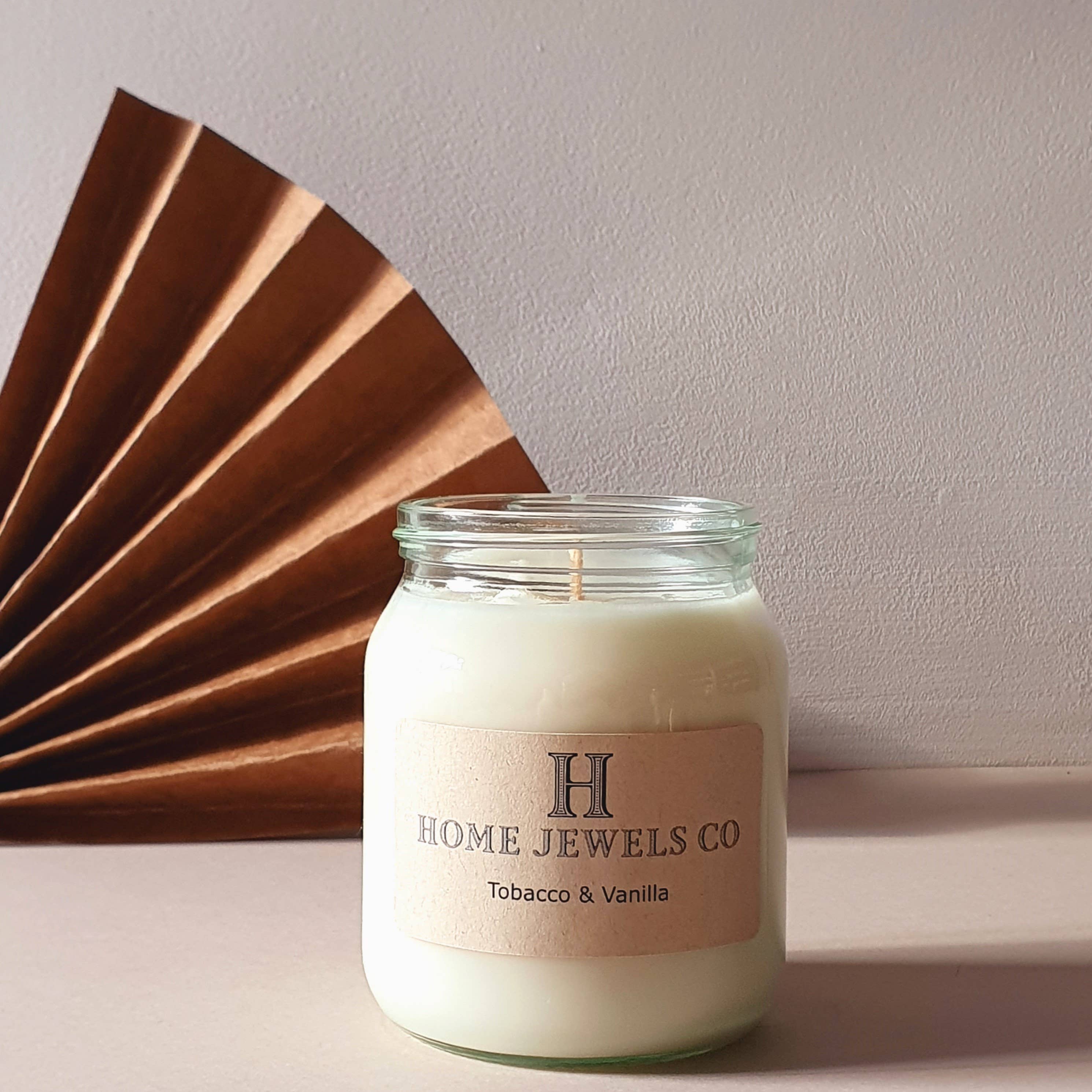 Home Jewels Co - Wholesale Jar/Filled Candle - Tobacco & Vanilla Scented Soy Candles - 8oz, 12oz, 16oz1