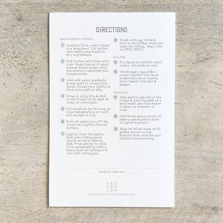Yeesan Loh - Wholesale Recipe Card - Recipe Card / Quiche Lorraine1
