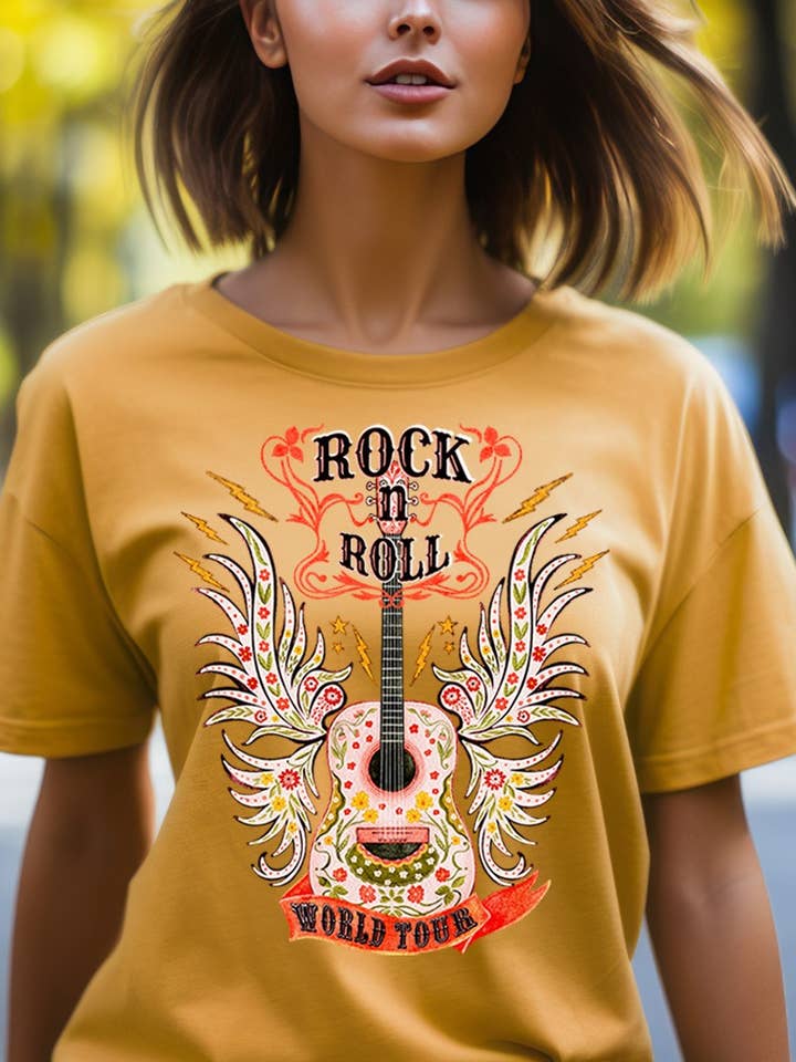 T-shirt graphique de la tournée mondiale Rock & Roll. pour la vente par DG WORLD
