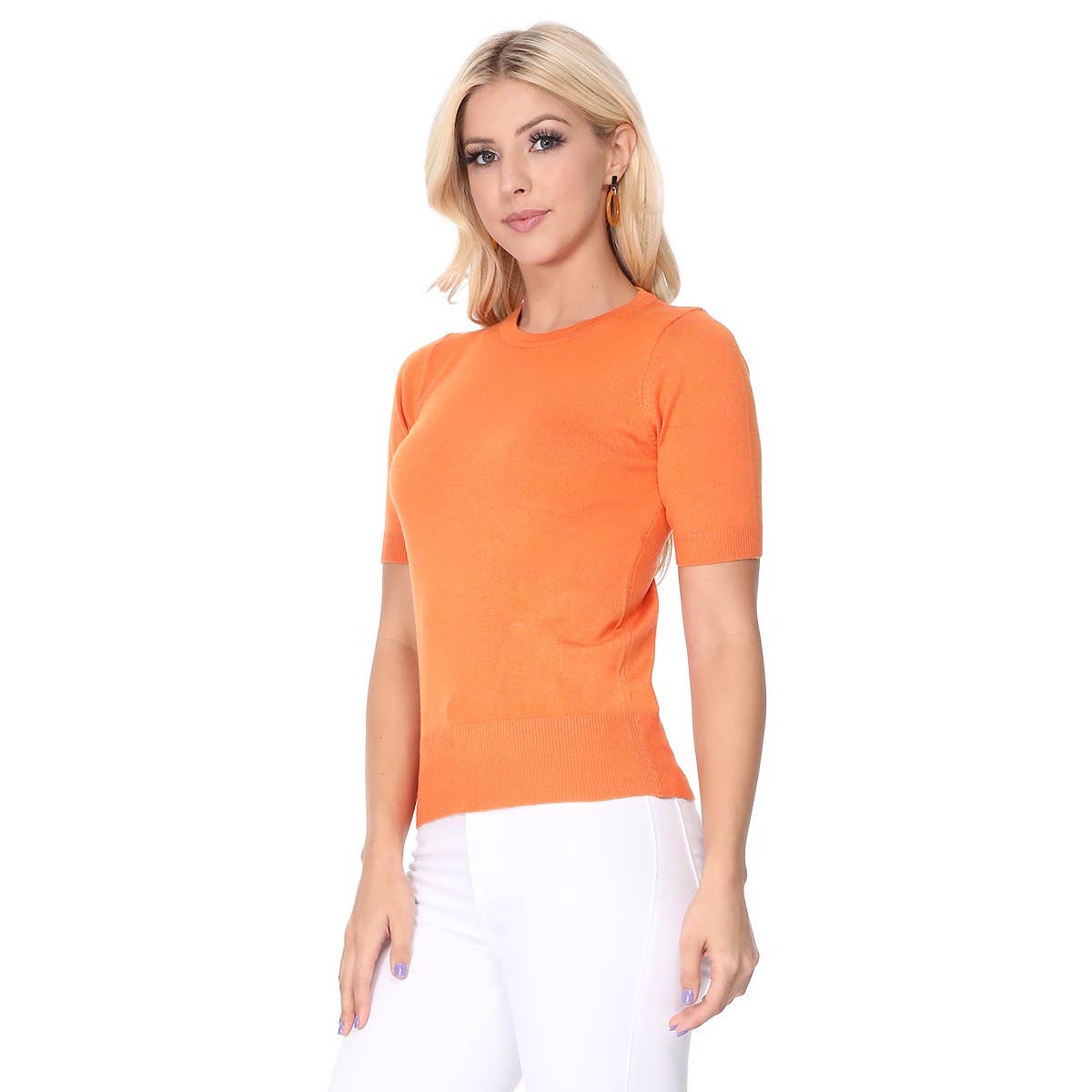 Mak – Engroshandel Strikket top - Dame – Halv-ærmet Crewneck Letvægts blød pullover Tee MK3664Y23