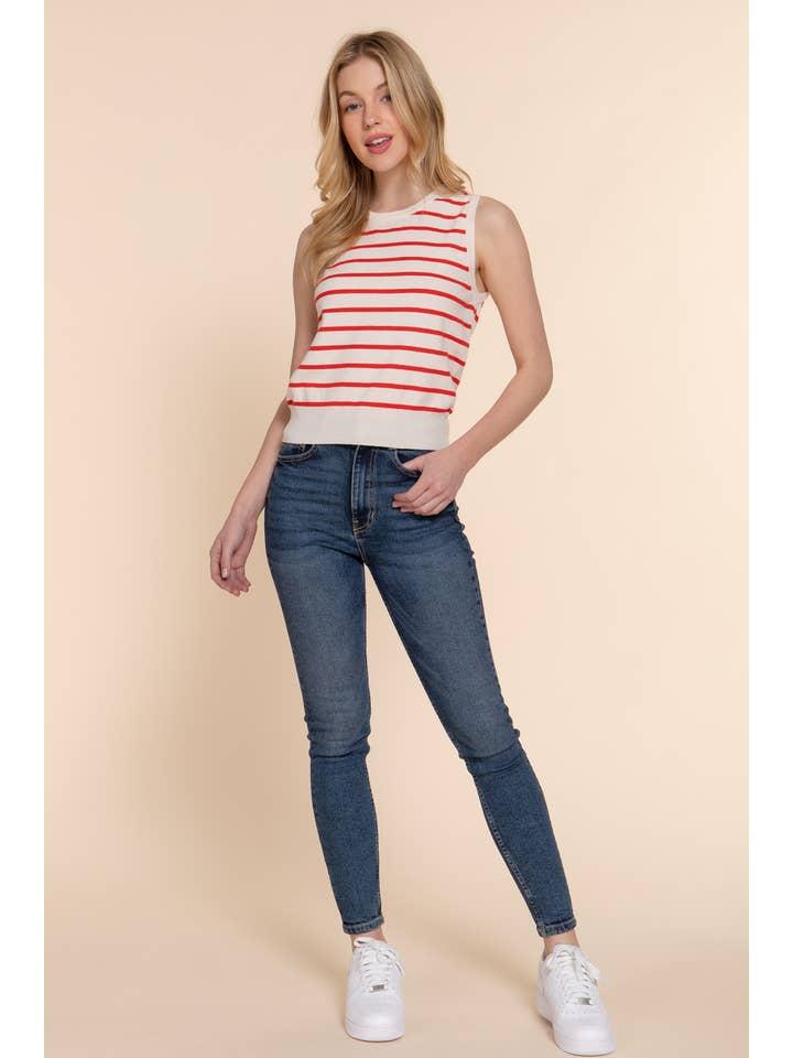 Active Basic | Active USA - Vendita all'ingrosso Canotta - Donna - Maglione primaverile a righe con scollo tondo senza maniche3