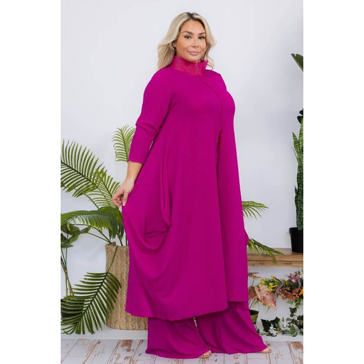 MAGENTA PLUS MAXI TOP AND WIDE LEG PANT SET for wholesale on Faire